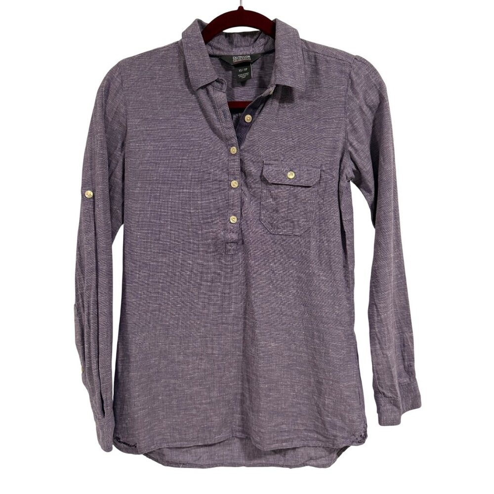 Outdoor Research Women's Coralie Roll Tab Sleeves Hemp Blend Purple‎ Shirt XS